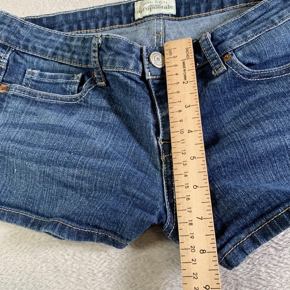 Aeropostale Shorts Juniors 9/10 Blue Denim Hot Pants Stretch Embroidered Casual - Picture 6 of 10